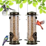 Urban Deco Vogelfutterspender mit 2 Futteröffnungen, Vogelfutterhaus mit 21,5 cm Massivem Transparentrohr, Metall Futterhaus für Vögel (Kaffeebraun-2PK)
