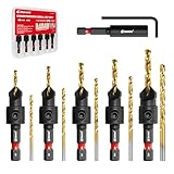 EZARC Senkbohrer Holz, 12 tlg Senker Bohrer Set für Holzbearbeitung, #4, #6, #8, #10, #12, Magnetischer Verlängerter Bithalter mit Aufbewahrungsbox