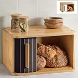 Praknu Brotkasten klein aus FSC® Holz mit Schiebetür - Brotaufbewahrung 33x23cm - Platzsparend und stilvolle Brotbox für längere Frische - Schwarz