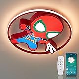 HWCX LICHT LED Deckenleuchte Kinderzimmer Spiderman Lampe, 46W Kinder Deckenlampe Dimmbar mit Fernbedienung und APP Steuerung, Rund, Kinderlampe für Schlafzimmer Junge u. Mädche Zimmer, Rot, Ø45cm