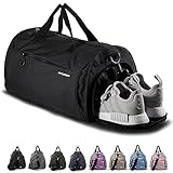 Fitgriff® Sporttasche & Reisetasche für Damen und Herren - mit Schuhfach & Nassfach - Tasche für Sport, Fitness & Reisen - Trainingstasche, Gym Bag (Full Black, 48 x 26 x 25 cm (Small))