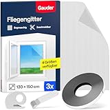 GAUDER Fliegengitter für Fenster (3 Stück | 130 x 150 cm | schwarz) aus Polyester | Insektenschutz ohne Bohren | Fliegengitter mit Klettband | Fliegennetz & Mückennetz für Fenster