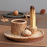 4 in 1 Räucherschale für jedes Räucherwerk, Räucherstäbchen, Palo Santo, Weißer Salbei, Räucherstäbchen und Kerzenhalter, Keramik Aschefänger Tablett für Meditationsraum Yoga (Alt)