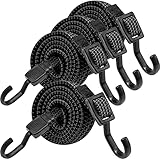 Verstellbar Spanngummi mit Haken, Expander mit Metallhaken 4er Set, 100cm Flach Gepäckspanner Schwarz Gummiseil, Extra Stark Gummispanner Gummibänder für Sonnensegel, Garten, Fahrrad, Auto, Tarps