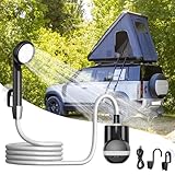 Forever Speed Campingdusche mit Pumpe, Camping Dusche Outdoor Set mit akku, 2200mAh Wiederaufladbar Pumpe 2m Duscheschlauch für Garten Reisen Autowäsche, Mobile Dusche