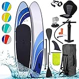 BRAST SUP Board Wave Design | Aufblasbares Stand up Paddle Set | 300-365cm viele Modelle | incl. Zubehör Fußschlaufe Paddel Pumpe Rucksack | Blau Grün Gelb Rot Türkis Orange Weiß | Glider 320