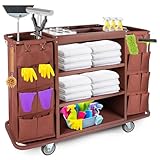 EBANKU Multifunktionaler Hotelwagen, Gewerblicher Reinigungswagen & Housekeeping-Trolley mit Großraumtasche und Rädern