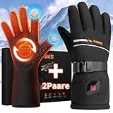 eventek Beheizbare Handschuhe Dünn und dicke Winterhandschuhe,2 Paare,Kombinierte Handschuhe Beheizte Handschuhe Mit 7.4V 3200MAh*2,USB Touchscreen wasserdichte Heizhandschuhe für Skifahren,Fahrrad L