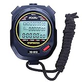 FCXJTU Digitaler Sport-Stoppuhr-Timer 10 Runden/Split Memory Stoppuhr Countdown-Timer Großes Display Wasserdicht Stoßfest mit Lanyard für Laufen Schwimmschiedsrichter Trainer (Schwarz)