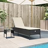 Sonnenliege mit Tisch und Auflage Schwarz Poly-Rattan,4002728