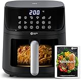 Balter Heißluftfritteuse Airfryer, 5,5 L, Friteuse Heissluftfritteuse XXL mit Sichtfenster, 12 Programme, all-in-1 Air Fryer, inkl. 100 Rezepte, HL-551T