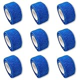 9er-Set Fingerverband | Pflasterverband | Pflaster ohne Kleber - in BLAU - 2,5cm x 4,5m - elastisch, wasserabweisend, kohäsiv