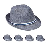 Relaxdays Trachtenhut Bayern, 5er Set, blau-weiße Kordel, Filzhut mit Krempe, Bayernhut Kostüm, Polyester, dunkelgrau