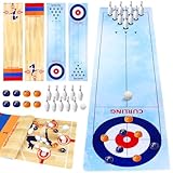 LOHAME 4 in 1 Shuffleboard Bowling Basketball Curling Tischspiele 120 x 30cm tragbare Shuffleboard Brettspiel Bowling Mini Tabletop Game Reisespiel Weihnachten Geschenke für Kinder Familie Party