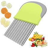 Wellenschneider, 14x9,5 cm Riffelmesser Gemüse Wellenmesser Kinder Wellenschnittmesser Edelstahl Wellenschneider Messer für Pommes Kartoffeln Obst (Graugrün)