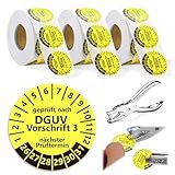1650 Stück Prüfplaketten DGUV Vorschrift 3 30mm Prüfaufkleber 2026-2031 Nächster Prüftermin Aufkleber Auf Rolle Lochzange Papier Vinylfolie Plakette Selbstklebend für Elektrogeräte Kabel Gelb