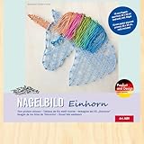 Pebaro NB9 Nagelbild Kreativ Set, Bastelset, Fadenbild, Fadenspannbild, String Art, mit vorgedrucktem Motiv Einhorn, inkl. Nägel, Basteln mit Holz, kreative Geschenkidee, Dekoartikel, 20 x 20 cm