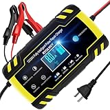 RYQLVOT 8A Autobatterie Ladegerät 12v/24v Intelligentes Vollautomatisches Batterieladegerät Mit LCD-Bildschirm Und Reparaturmodus Geeignet für Autos Motorräder Rasenmäher Oder Boote