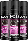 Syoss Ansatz Retoucher Kaschierspray Schwarz Stufe 1 (3 x 120 ml), Ansatzspray deckt helleren und grau nachwachsenden Ansatz ab, Ansatzfarbe hält bis zur nächsten Haarwäsche