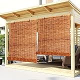 Raffrollo aus natürlichem Bambus, Retro, Verdunkelungsvorhang, UV-Schutz, für Innen- und Außenbereich, Terrasse und Veranda, 140 x 230 cm