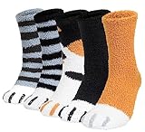 Chalier Cozy 5 Paar Dicke Kuschelsocken Weiche Komfortable Winter Herren Socken Warm Home Flauschige Bett Socken Geschenke für Männer Frauen (Orange)