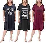 FEREMO 3 Pack Plus Size Damen Nachthemd Soft Print Nachthemden für Frauen Kurzarm Nachtwäsche, Set1, 5X