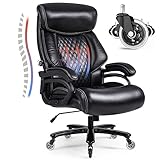 Bosmiller Bürostuhl Chefsessel 200kg Belastbarkeit Bürostuhl 200kg Ergonomischer Schreibtischstuhl Drehstuhl Leder mit verstellbare Lendenwirbelstütze, Black 9338