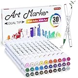 Shuttle Art Alkohol Marker, 30 buntes Alkohol Marker Stifte Set mit Doppelspitzen, Graphic Marker Stifte für Kinder & Erwachsene, Alkohol Stifte zum Zeichnen, Illustration, Skizzieren und Karten