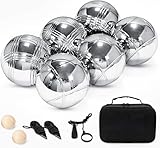 Truevaste Boule Set, 6 Boccia aus Metall mit 2 Holzkugeln, 2 Abstandsmesser, 1 Boules-Kugel Magnetvorrichtung & Tragetasche, Outdoor Freizeitspiele Boule-Spiele für den Garten oder den Strand