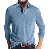 Poloshirt Herren Slim Fit Arbeits Shirt Herren Longsleeve Herren Schwarz Schlafanzug Oberteil Herren Langarm Longsleeve Herren Schwarz Poloshirt Herren Langarm mit Brusttasche Türkis XL