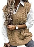 FIYOTE Weste Damen Pullunder Winter Weste Top Damen Weste Strick Casual Strickweste Ärmellos Pullover Vest Warm top1-Hkaki M