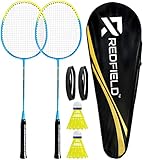 Redfield Badminton Set, 2 Badmintonschläger, 2 Federbälle, Tragetasche, 2 vorinstallierten Griff, Federball Set für 2 Spieler, Badminton Schläger, Federballschläger Set fur Sport und Unterhaltung