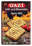 Gazi Grill- und Pfannenkäse Honey-BBQ - 1x 200gramm - Pfanne Grill Grillkäse Ofen Ofenkäse Backkäse 45% Fett i. Tr. Schnittkäse Käse mikrobielles Lab Halal vegetarisch glutenfrei für Grill und Pfanne