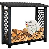 NYVI Kaminholzregal mit Dach & erhöhtem Boden für Außen - Recycelter Kunststoff - Wetterfest, Stabil, Langlebig - Kaminholzunterstand 114x102x47 cm Schwarz Outdoor - einfache Montage ohne Werkzeug