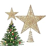 Strahlender Weihnachtsbaumstern Aus Metall - Gold Christbaumspitze Mit Funkelnden Glitzerdetails -Stern Baumspitze Ausgehöhlte, Tannenbaum Stern Weihnachtsfeier Decoartion - 24 cm Baumkronenstern