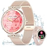 Smartwatch Damen mit Telefonfunktion 1.19' AMOLED Touchscreen IP68 Sportuhr mit Blutdruckmessung Pulsmesser Schlafmonitor SpO2 Menstruationszyklus Diamond Smart Watch für iOS Android (Rosegold)