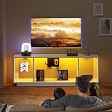 SogesGame Moderner TV-Schrank mit RGB-LED-Beleuchtung, Medienkonsole Lowboard für TV mit offenem Stauraum, Entertainment Center für Spielekonsolen und Bücher, Weiß