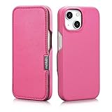Mobiskin Hülle für iPhone 15 (6,1 Zoll), Handyhülle mit Leder, Case kompatibel mit MagSafe, Schutzhülle, Handy-Tasche, Slim Cover, dünn, Pink