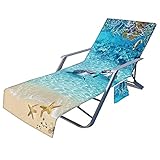 FANSU Ozean Schonbezug für Gartenliege Frottee Liegenauflage Garten Sonnenliege Handtuch mit 2 Taschen Stuhl Strandtuch für Schwimmbäder Strände Gartenhotels (Delfin,75x210cm)