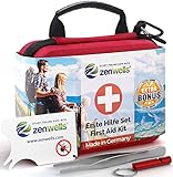 Erste Hilfe Set Outdoor - Fahrrad, Wandern Zubehör - First Aid Kit mit Zeckenkarte & Signalpfeife nach DIN 13167