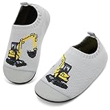 VOLHAL Hausschuhe ​Kinder Mädchen Junge Barfussschuhe Pantoffeln Lauflernschuhe ​Rutschfest ​Kindergarten für Atmung saktive​ Weich Kleinkinder Schuhe ​Unisex(Bagger Grau 27EU)