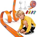Flexible Autorennbahn Kinder ab 3 4 5 6 7+ Jahre, 4.5M Flexible Rennbahn, Rennstrecke Auto Spielzeug Geschenk, Autobahn Kinder 3 4 5 6 7+ Jahre Jungen, Aufrollbare Tragbare Dual Rennstrecke Rampen