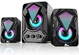 NJSJ 2.1 Lautsprecher-System mit Subwoofer,11 Watt USB-betriebenes Stereo Multimedia Soundsystem mit RGB Gaming LED Licht,3,5 mm Eingang, bis zu verbesserter Bass für PC/Tablet