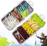 TMZELOA 300 Stück Künstliche Köder Würmer Fisch, Angelset mit Weichen Kunststoffwürmern Angel Köder Box Set Weiche Regenwürmern Mehlwürmern Forellenköder Hecht Köder für Gummi-Set für Forellenangeln