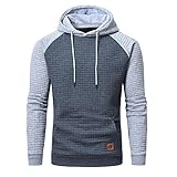 YuKaiChen Pullover Herren Arbeitspullover Waffel-Stoff Fleece Hooded Sweat Sweatshirt Grau/Hellgrau L