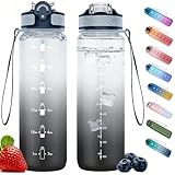 NAVTUE Trinkflasche, 1L Sport-Wasserflasche mit Strohhalm, Zeitmarkierungen, auslaufsicher, BPA-freiTritan, Wasserflasche für Schule Radfahren Laufen (1 Flasche)