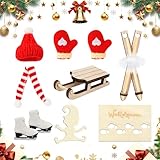 Wichtel Zubehör Weihnachten Set, 10 Stück Miniatur Wichtel Ski Skier Schlitten Schlittschuhen Mütze Schal Handschuhe Wichtelschablone Fußabdrücke für Puppenhaus Wichtelhaus Weihnachtsdekoration