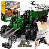 PENGBU RC Traktor Spielzeug ab 3 Jahre, 2.4 GHz Ferngesteuerter Traktor Ferngesteuert mit anhänger, RC Trecker Spielzeug mit Fernbedienung, Kuh und Schaf, Geschenk 2 3 4 6 Jahre