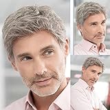 Qnbiar Herren Kurze Graue Perücke Natürliche Schichten Kostüm Halloween Synthetische Hitzebeständige Haare Herren Ersatzperücke
