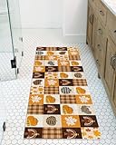 Rutschfeste Badewannenmatte, Thanksgiving-Dekor, Kürbis, Truthahn, Ahornblatt, Gitter, Badematte, weicher Luffa, Duschmatten für Dusche, Badezimmer, schnell trocknend, Fußmatte, 40,6 x 91,4 cm